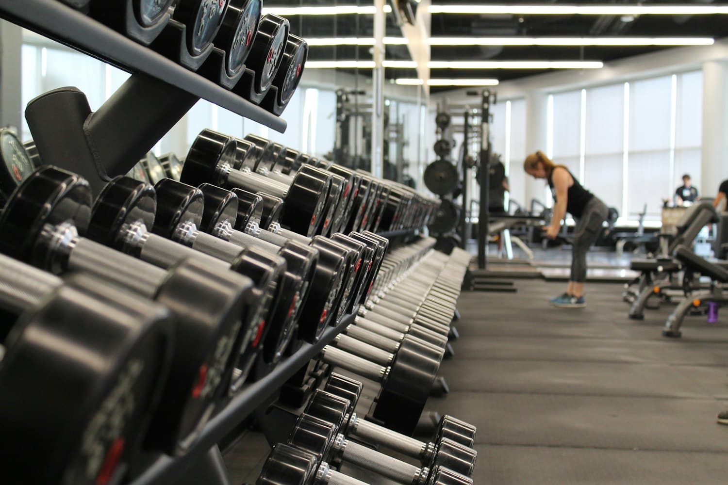 Bir spor salonunda dizili ağırlıklar